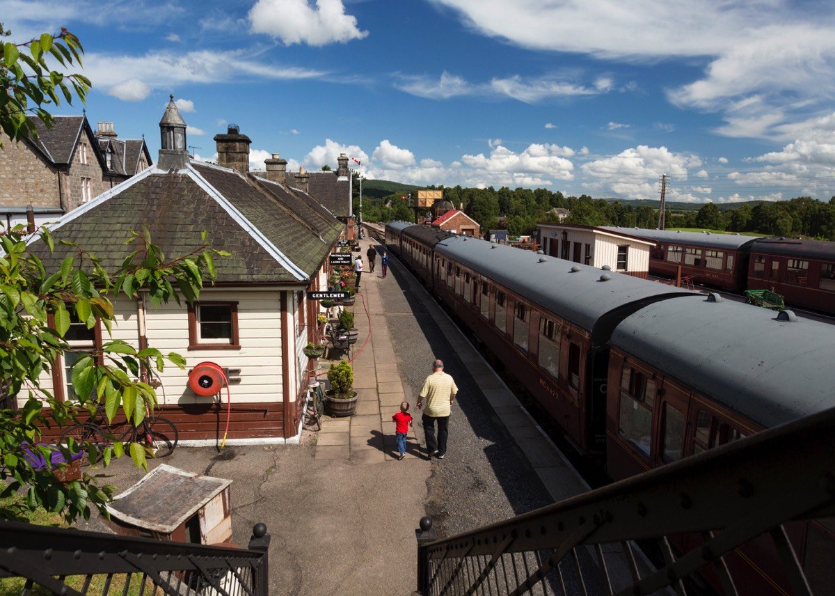 De Strathspey Steam Railway. Het Station bij Boat of Garten. Foto: VisitScotland/Paul Tomkins, alle rechten voorbehouden. Foto: VisitScotland/Paul Tomkins