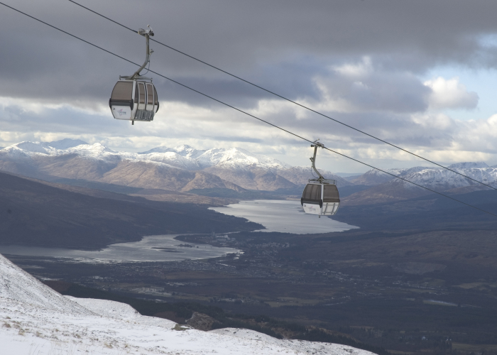 De Gondola van de Nevis Range brengt u naar het boven gelegen restaurant