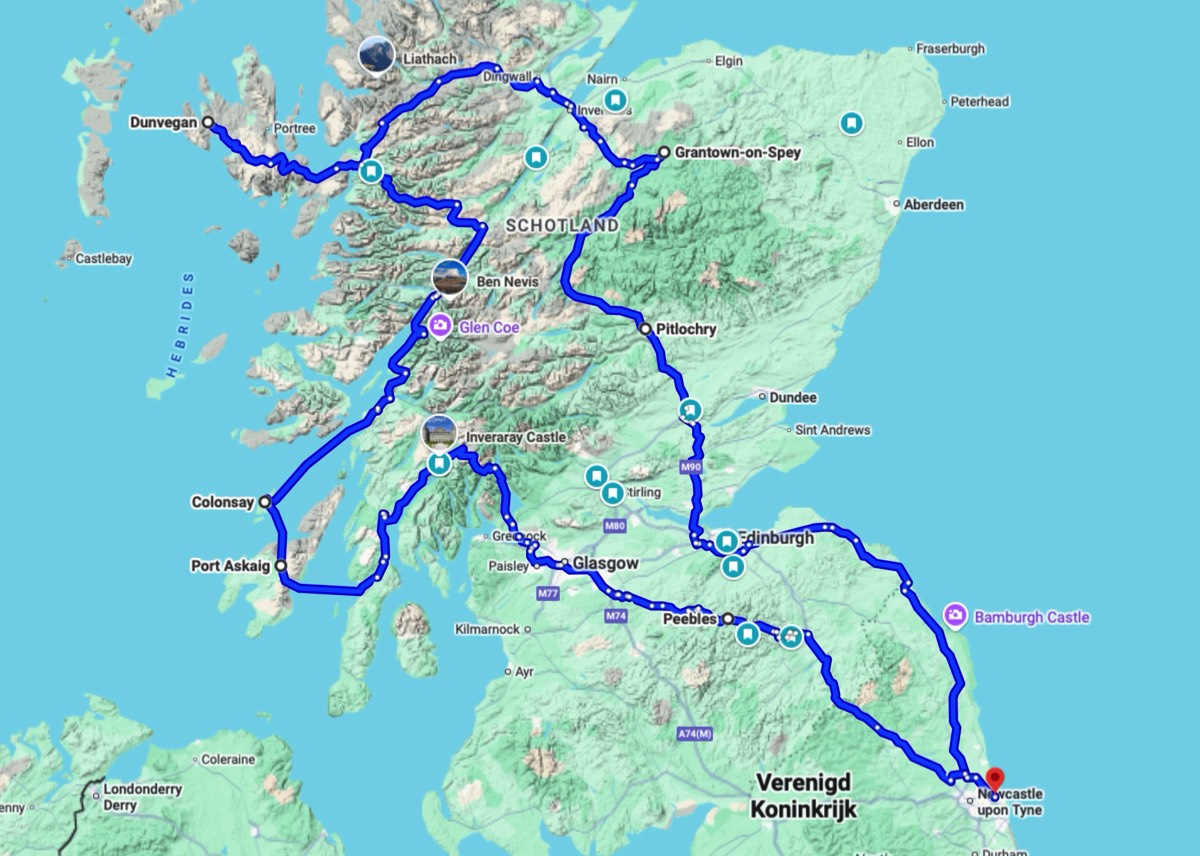 De route van de whiskyrondreis Classic Malts
